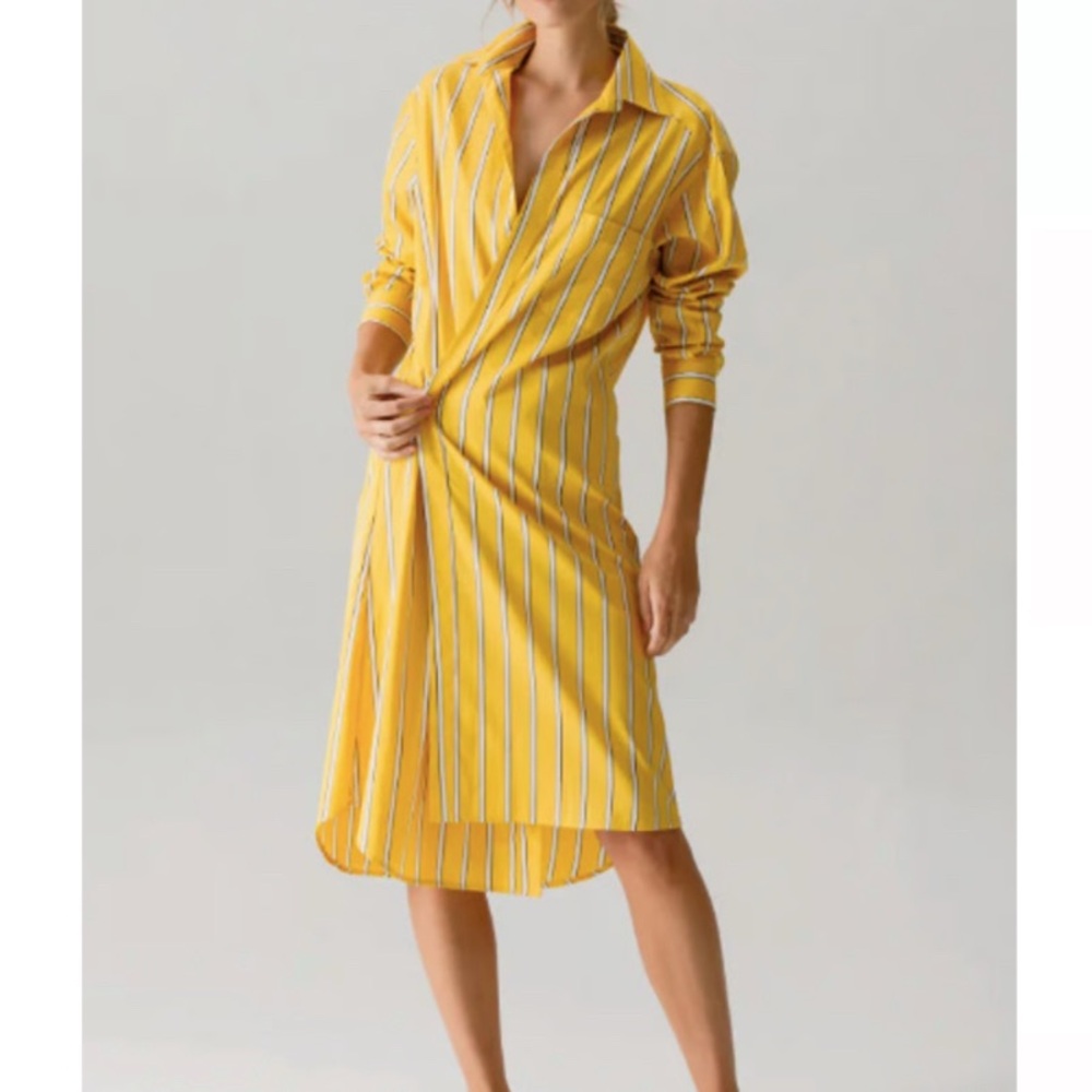 Wear Cissa Cisco The Wrap Only Shirt Dress in Sun Stripe Yellow Long Sleeve XS